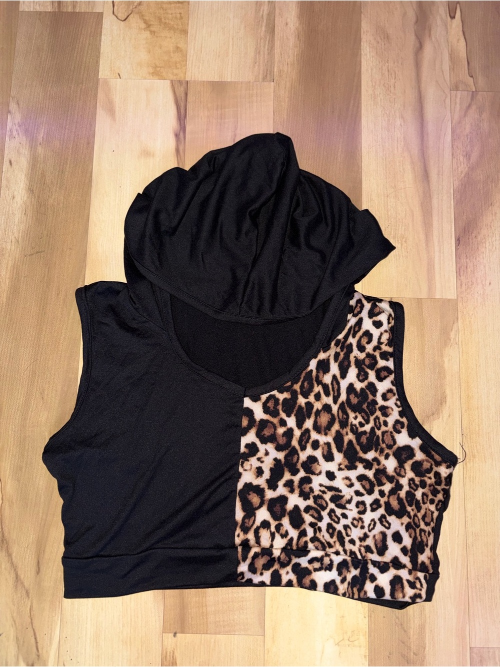 Rainbow Black & Leopard Hooded Crop Tank
